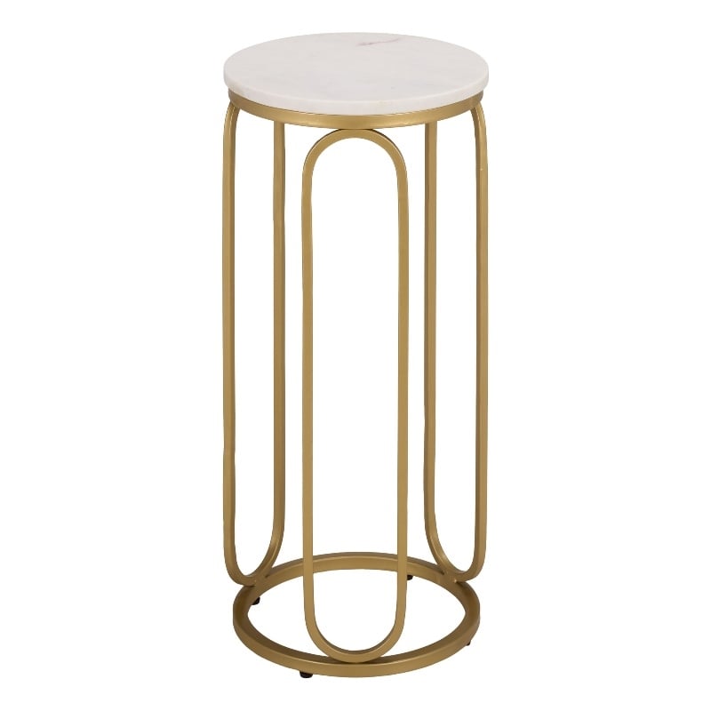 Safavieh Daveigh Round Iron and Marble Drink Accent Table in White / Gold