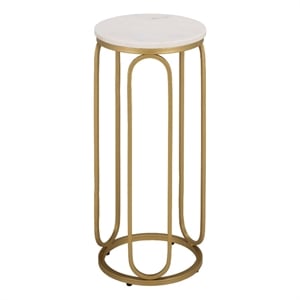 Safavieh Daveigh Round Iron and Marble Drink Accent Table in White / Gold