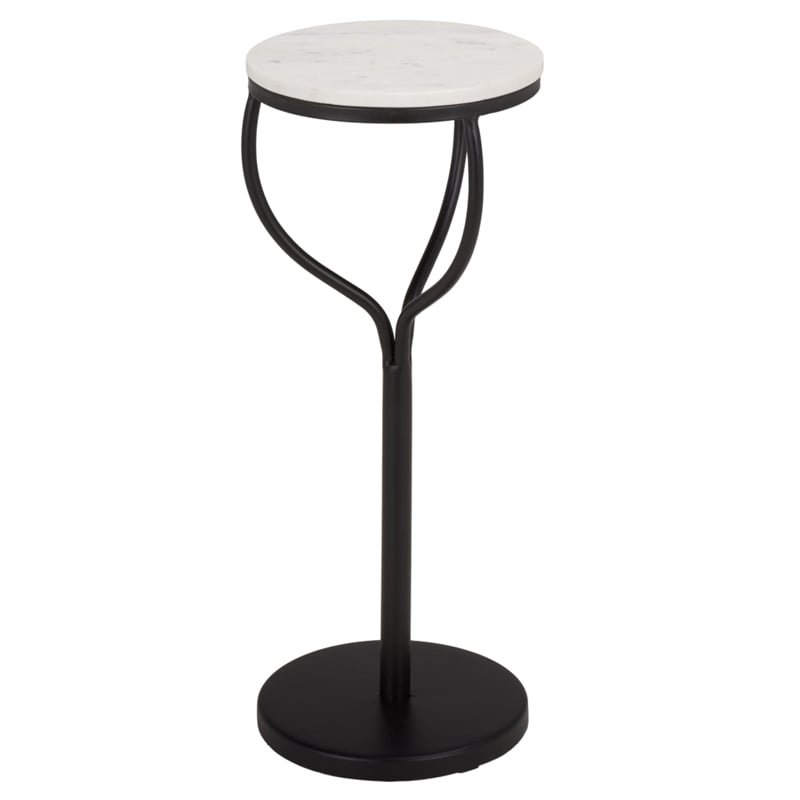Safavieh Daxton Round Iron and Marble Drink Accent Table in White / Black