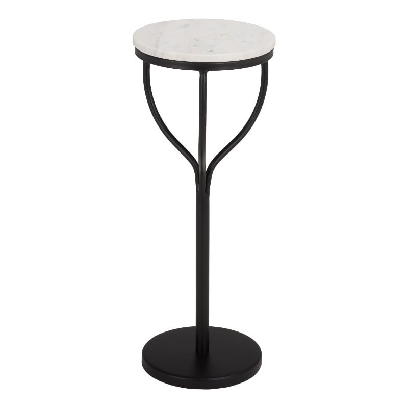 Safavieh Daxton Round Iron and Marble Drink Accent Table in White / Black