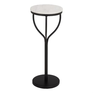 Safavieh Daxton Round Iron and Marble Drink Accent Table in White / Black