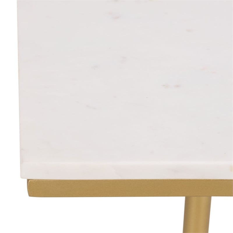 Safavieh Devota Square Iron and Marble Drink Accent Table in White / Gold