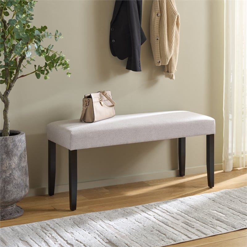 Safavieh Parkside Wood and Fabric Dining Bench in Light Gray / Black