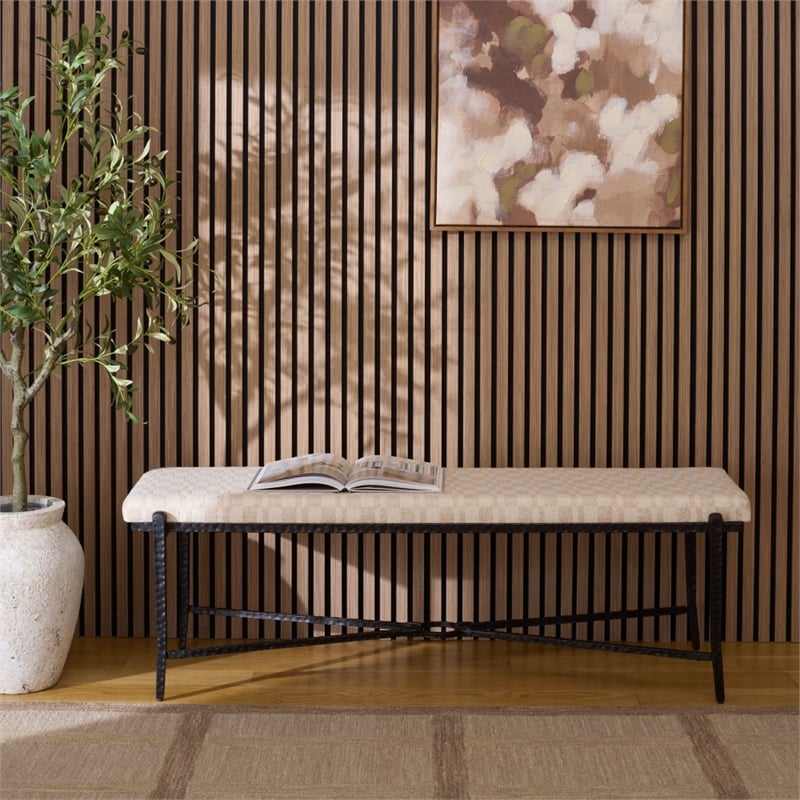 Safavieh Zhanna Iron Bench Cushion in Cream / Black