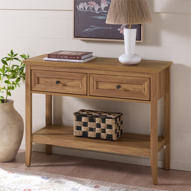 Safavieh Sondra 2 Drawer 1 Shelf Wood Console in Oak