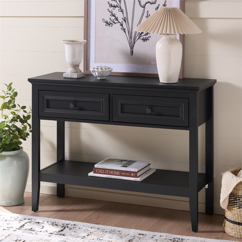 Safavieh Sondra 2 Drawer 1 Shelf Wood Console in Black