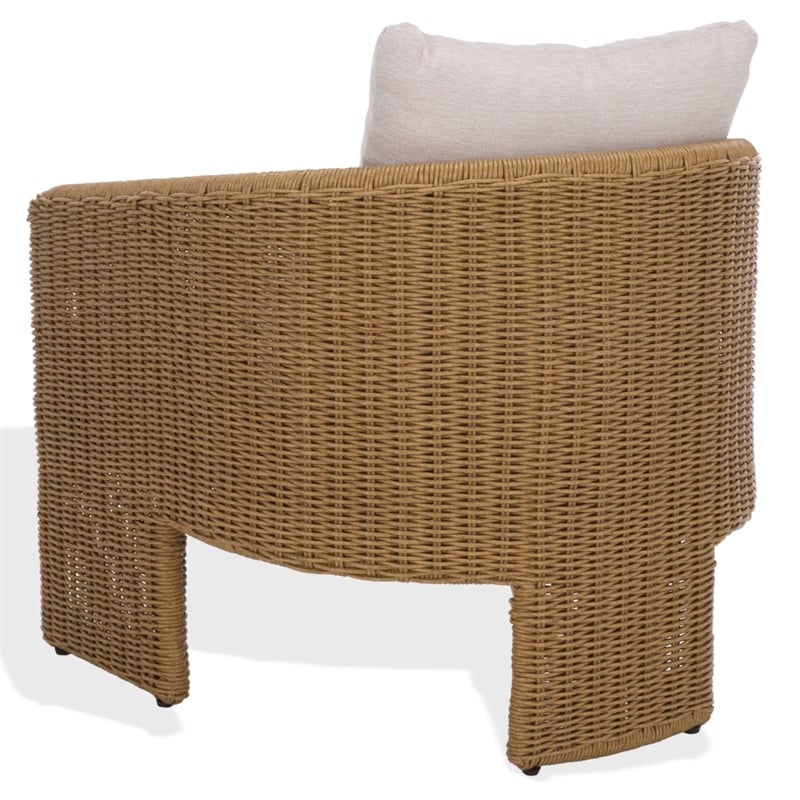 Safavieh Donya Wicler Aluminum Patio Chair in Natural / Beige