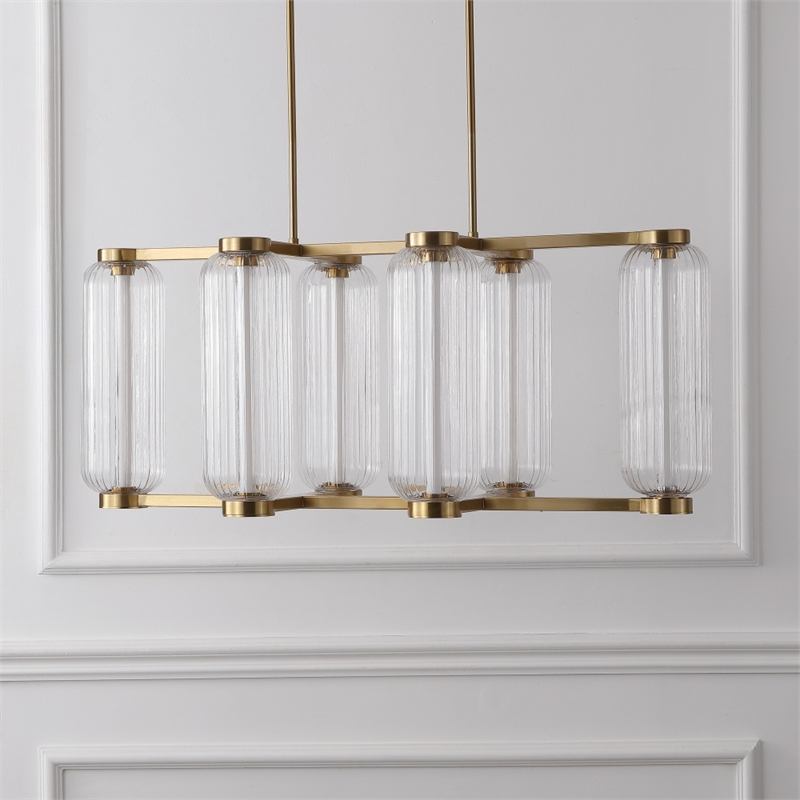 Safavieh Cyndy Rectangular Glass Chandelier in Gold / Clear