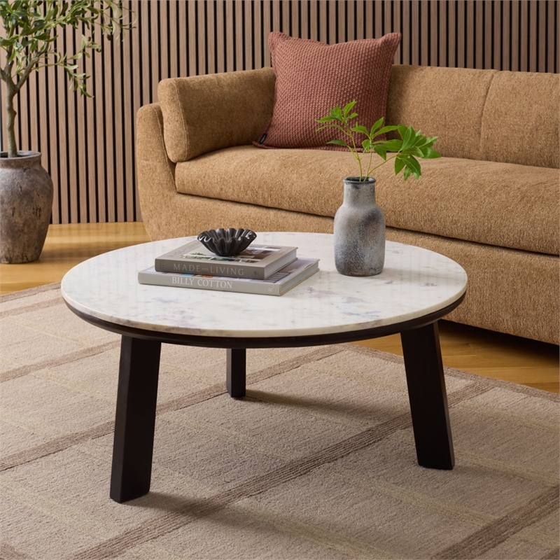 Safavieh Arkady Round Marble  and Wood Coffee Table in White / Black