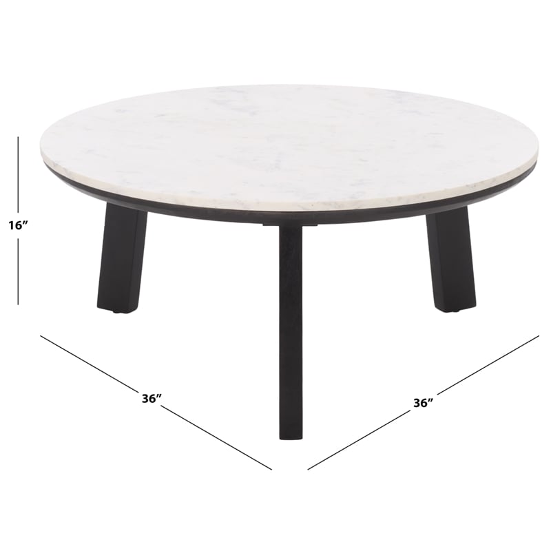 Safavieh Arkady Round Marble  and Wood Coffee Table in White / Black