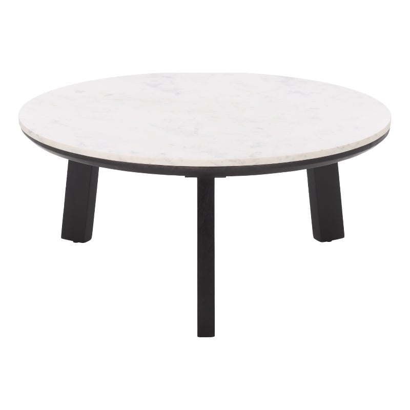 Safavieh Arkady Round Marble  and Wood Coffee Table in White / Black