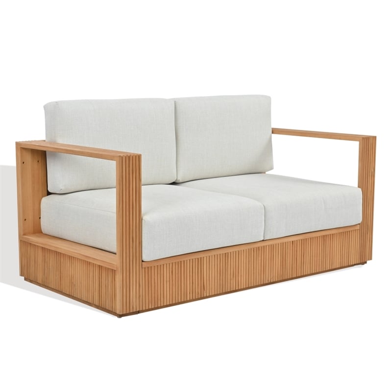 Safavieh St Lucia Teak Wood Loveseat in Natural / White