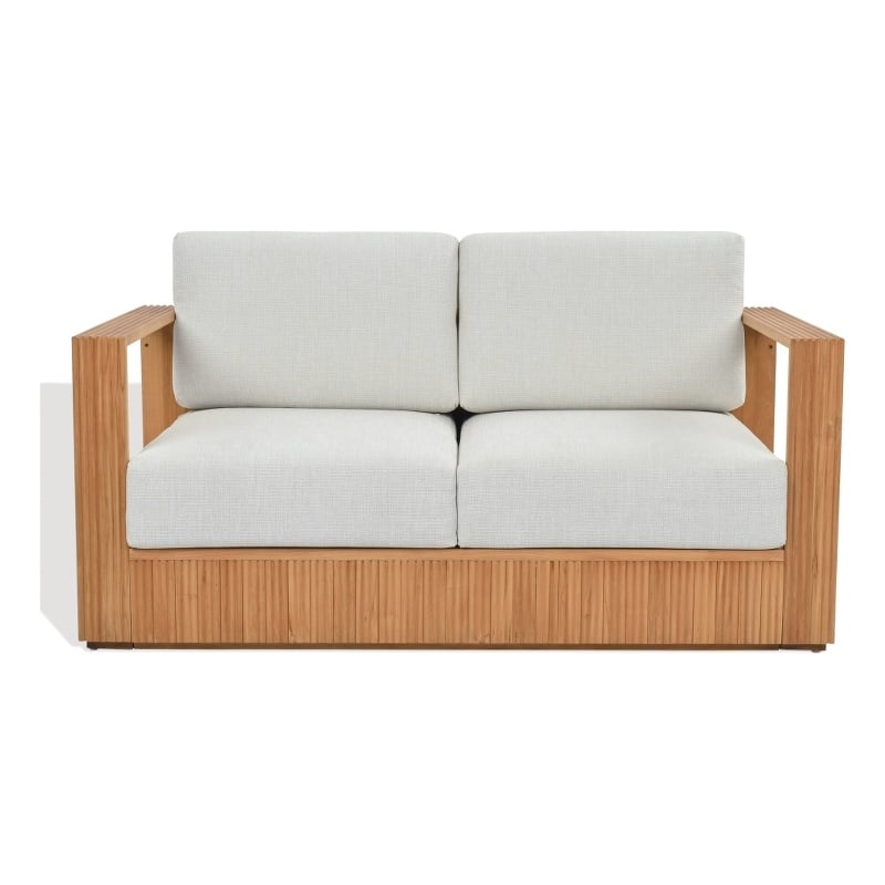 Safavieh St Lucia Teak Wood Loveseat in Natural / White