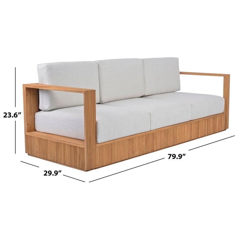 Safavieh St Lucia Teak Wood Patio Sofa in Natural / White