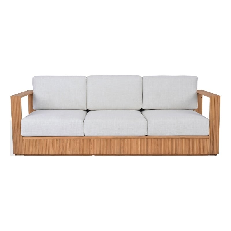 Safavieh St Lucia Teak Wood Patio Sofa in Natural / White