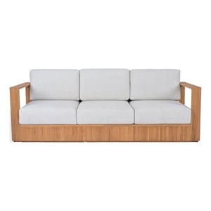Safavieh St Lucia Teak Wood Patio Sofa in Natural / White