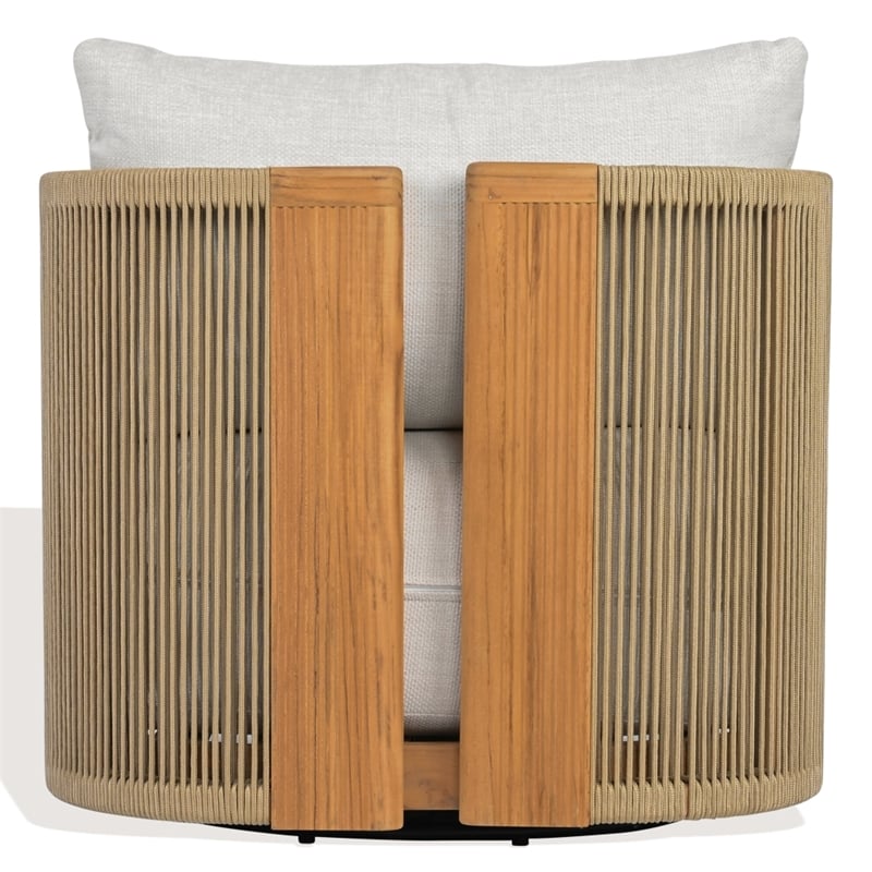 Safavieh Marina Teak Wood Swivel Patio Chair in White / Teak