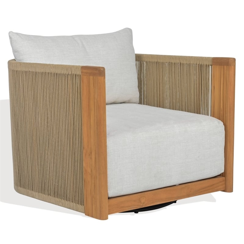 Safavieh Marina Teak Wood Swivel Patio Chair in White / Teak