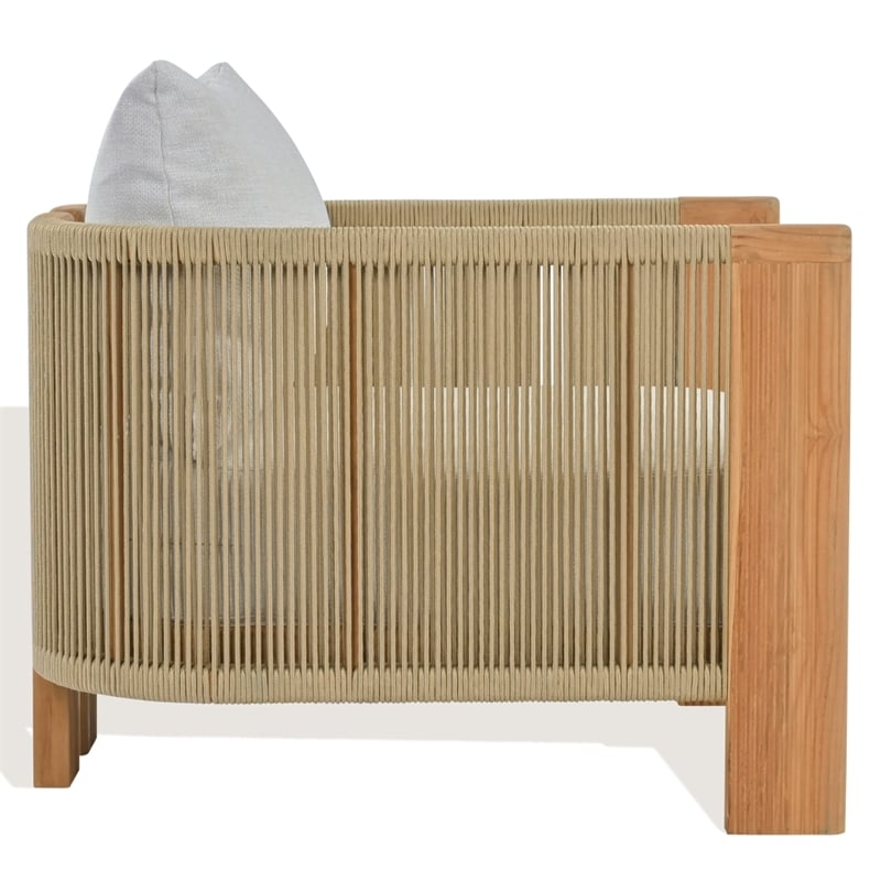 Safavieh Marina Teak Wood Patio Chair in White / Teak