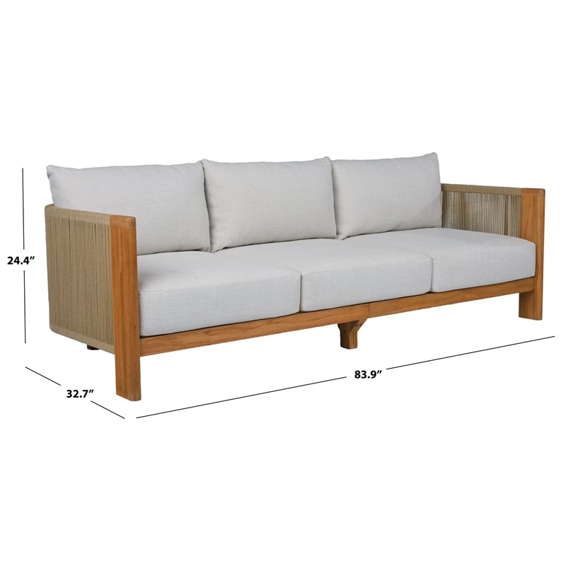 Safavieh Marina Teak Wood Patio Sofa in White / Teak