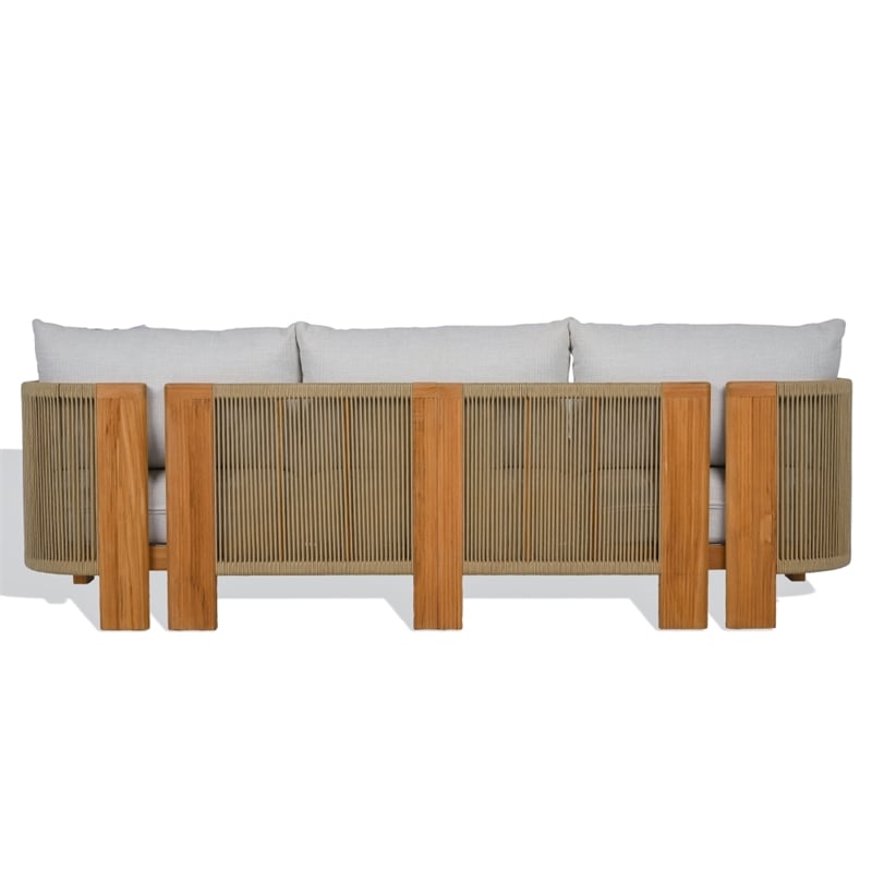 Safavieh Marina Teak Wood Patio Sofa in White / Teak