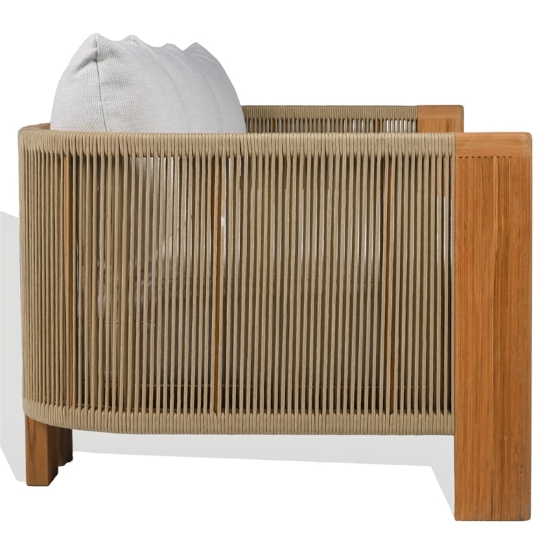 Safavieh Marina Teak Wood Patio Sofa in White / Teak