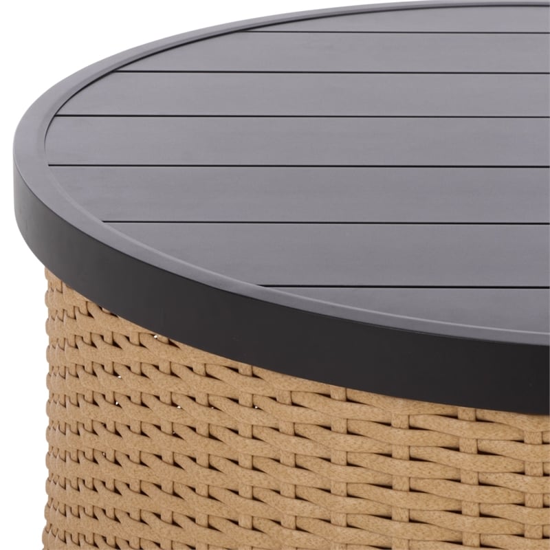 safavieh cleandra aluminum patio coffee table in natural / black