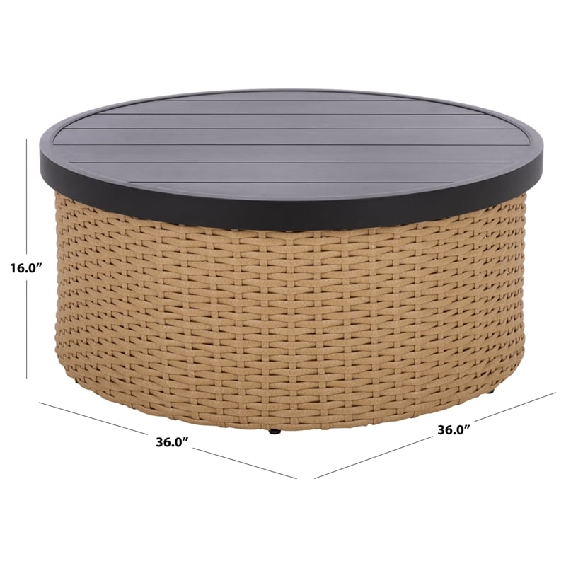 safavieh cleandra aluminum patio coffee table in natural / black