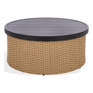 safavieh cleandra aluminum patio coffee table in natural / black
