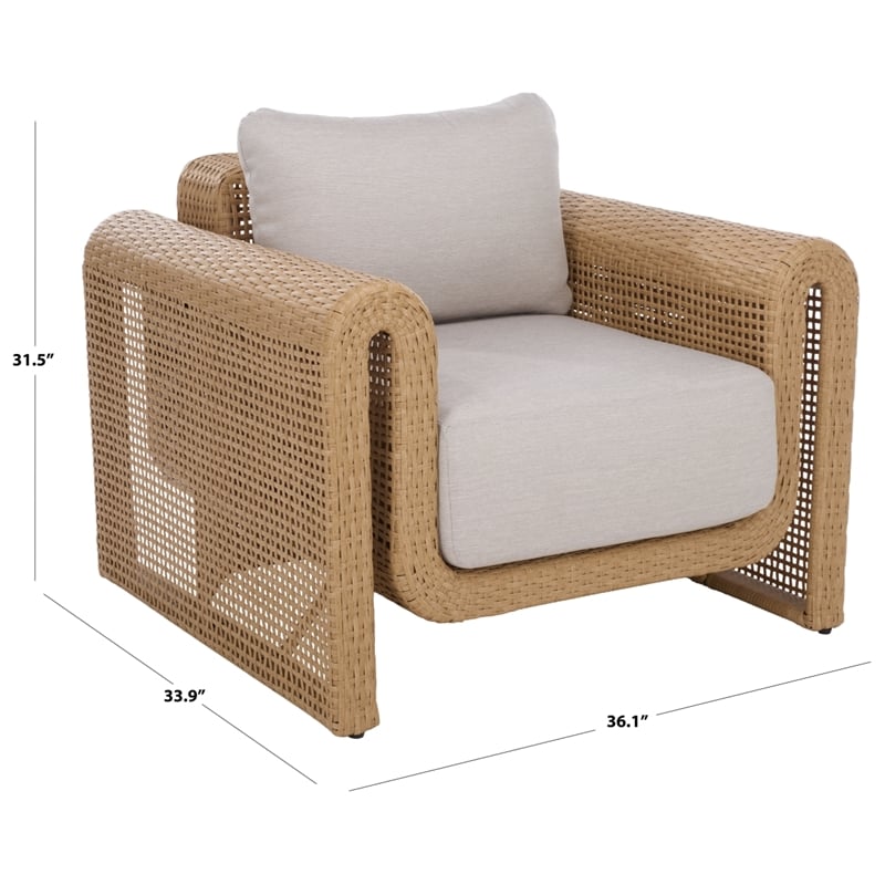 Safavieh Cleandra Wicker Aluminum Patio Chair in Natural / Beige