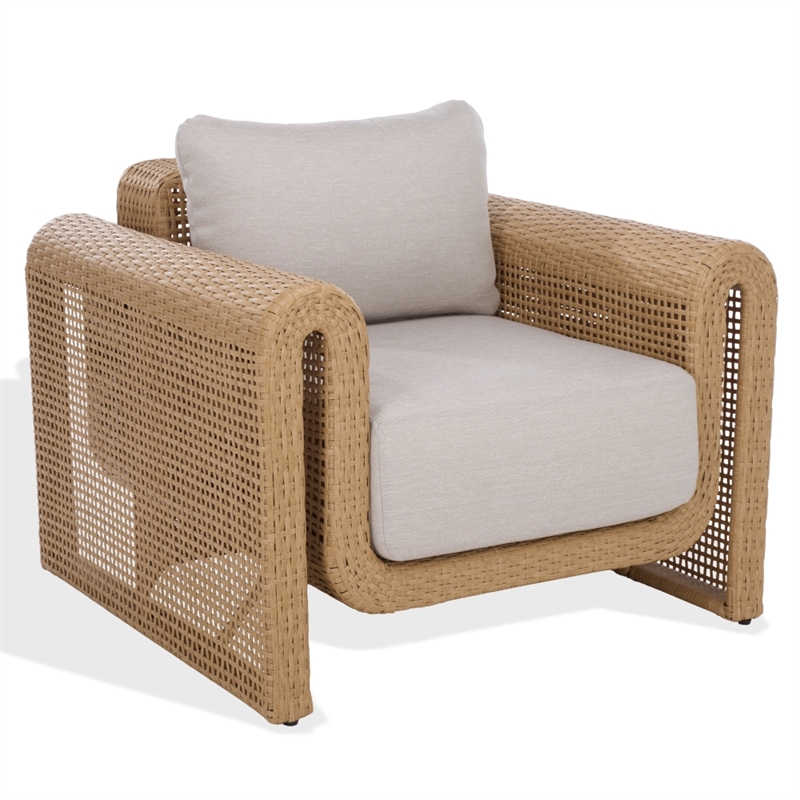 Safavieh Cleandra Wicker Aluminum Patio Chair in Natural / Beige