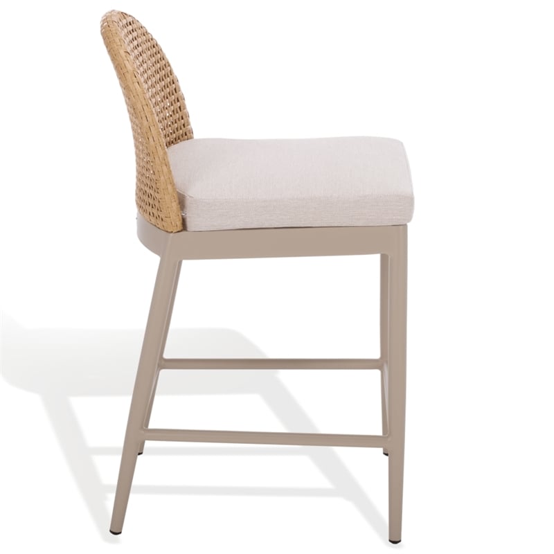 Safavieh Rosalind Aluminum Patio Counter Stool in Light Gray / Beige