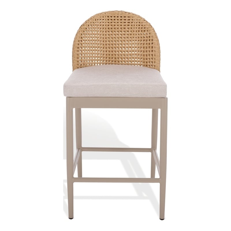 Safavieh Rosalind Aluminum Patio Counter Stool in Light Gray / Beige