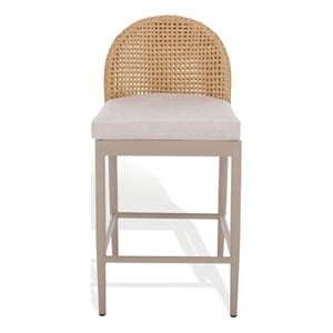 Safavieh Rosalind Aluminum Patio Counter Stool in Light Gray / Beige
