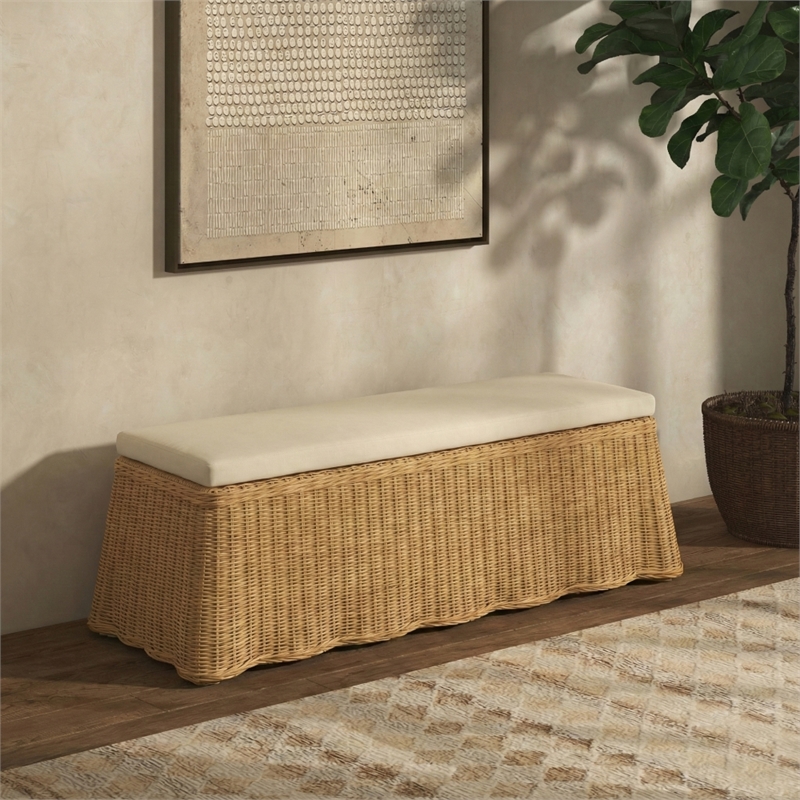 Safavieh Hylda Rattan Bench in Natural / White