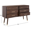 Safavieh Zack 6 Drawer Wood Dresser in Walnut / Brass