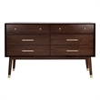 Safavieh Zack 6 Drawer Wood Dresser in Walnut / Brass