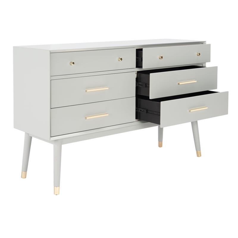 Safavieh Zack 6 Drawer Wood Dresser in Gray / Brass