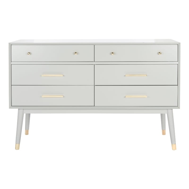 Safavieh Zack 6 Drawer Wood Dresser in Gray / Brass