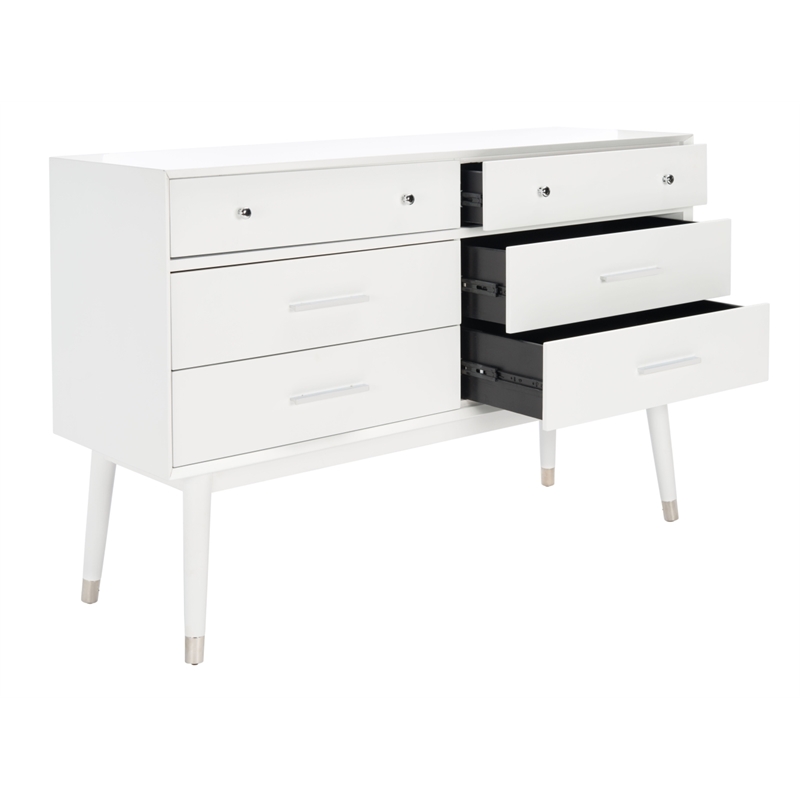 Safavieh Zack 6 Drawer Wood Dresser in White / Silver