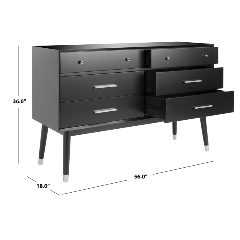 Safavieh Zack 6 Drawer Wood Dresser in Black / Silver