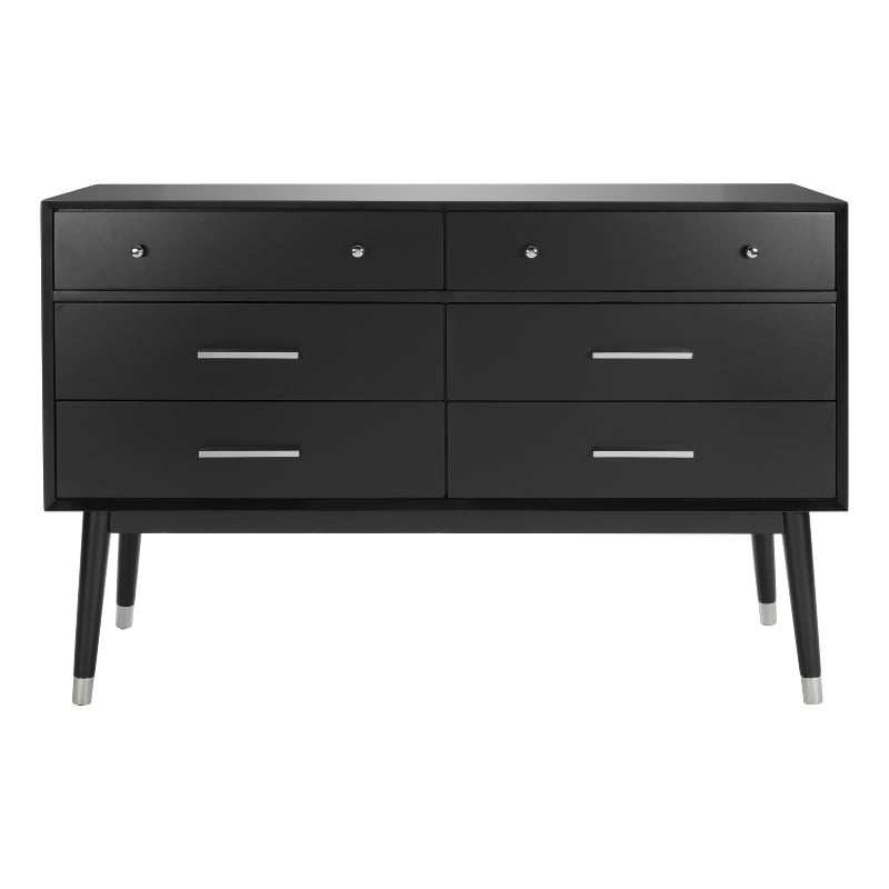 Safavieh Zack 6 Drawer Wood Dresser in Black / Silver