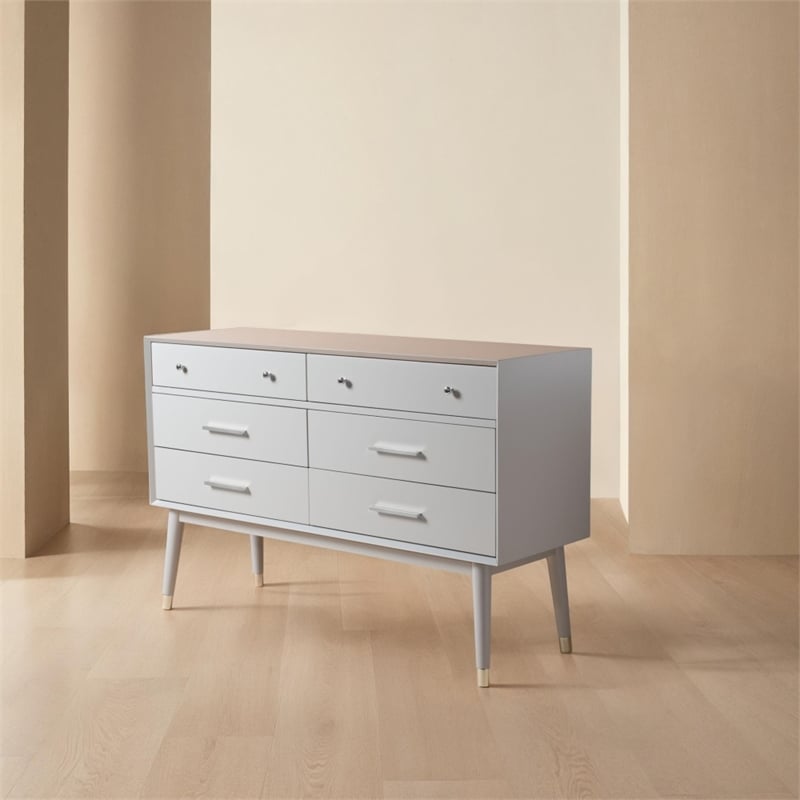 Safavieh Zack 6 Drawer Wood Dresser in Gray / Silver