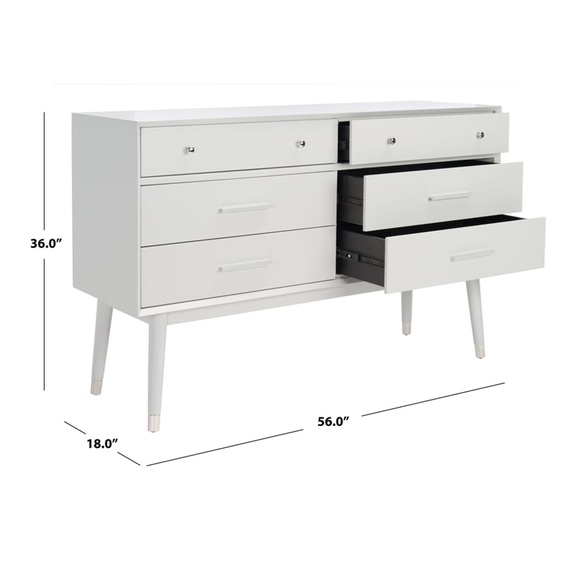 Safavieh Zack 6 Drawer Wood Dresser in Gray / Silver