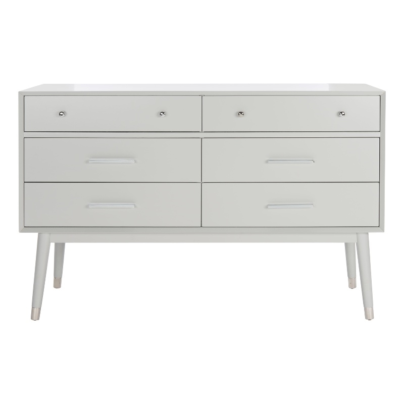 Safavieh Zack 6 Drawer Wood Dresser in Gray / Silver