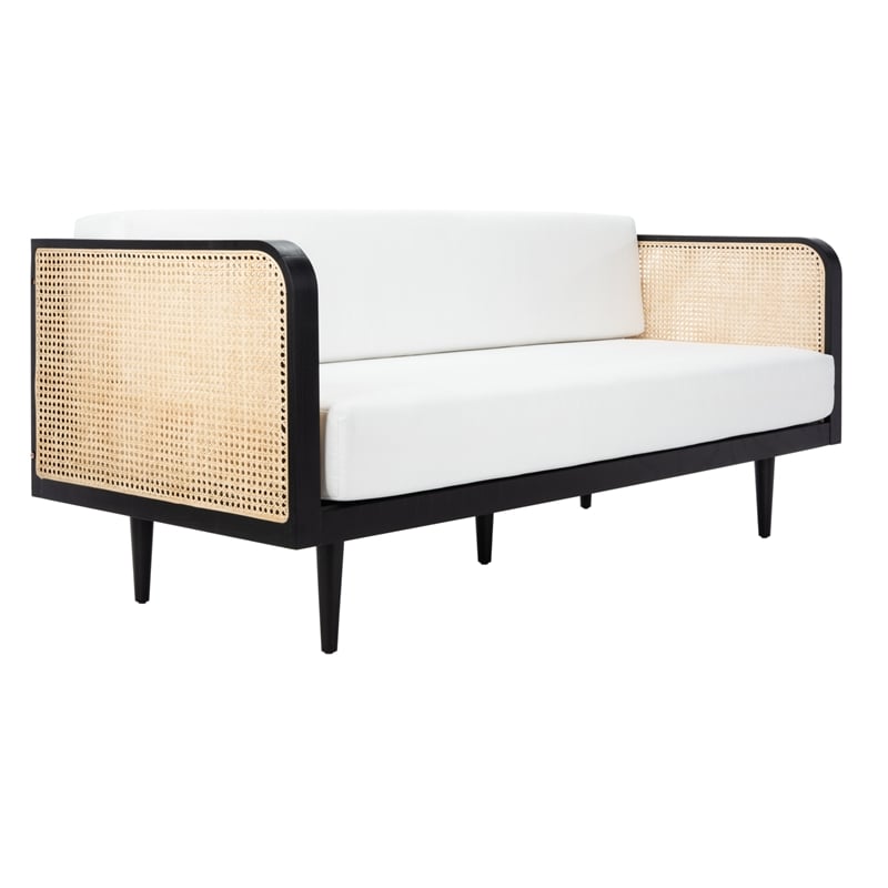 Safavieh Petroski French Cane Rattan Sofa in Black / Natural