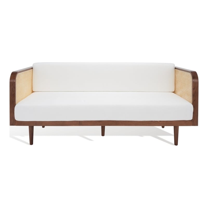 Safavieh Petroski French Cane Rattan Sofa in Walnut / Natural