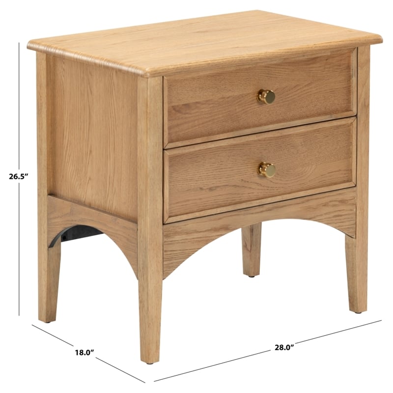 Safavieh Talia 2 Drawer Wood Nightstand in Brown / Oak