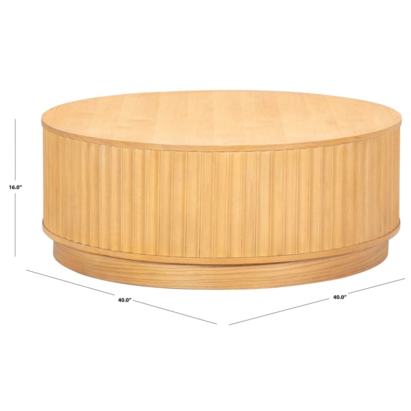 Safavieh Cynthia Round Fluted Wood Coffee Table in Brown / Oak