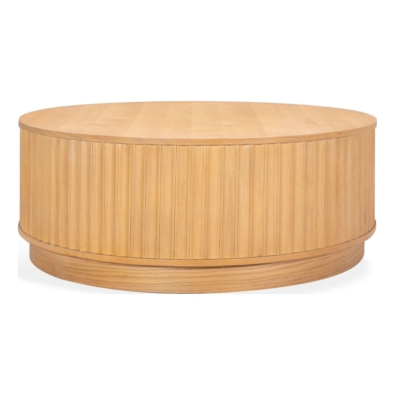 Safavieh Cynthia Round Fluted Wood Coffee Table in Brown / Oak